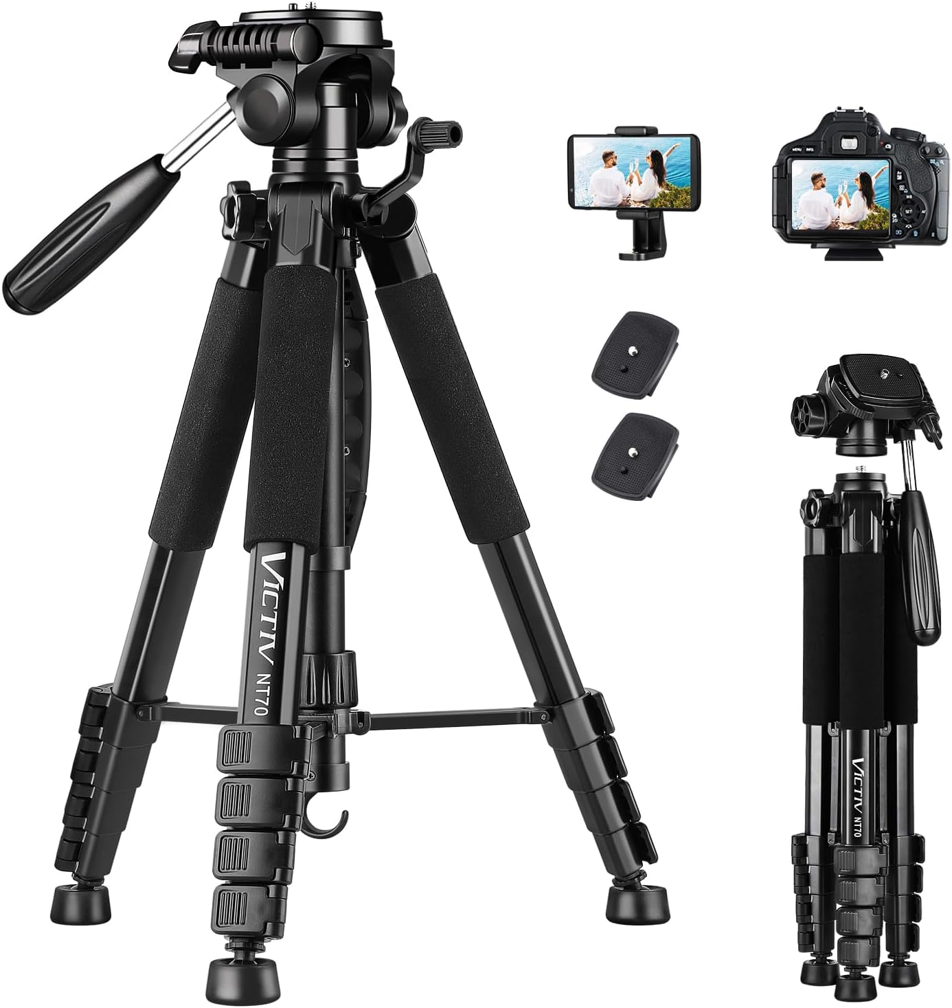 VICTIV 74 Inch Camera Tripod for DSLR and Phone Use