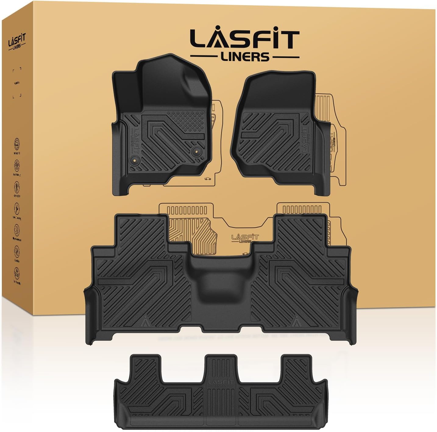 LASFIT Floor Mats for Ford Expedition Max 8 Seater 2018-2024