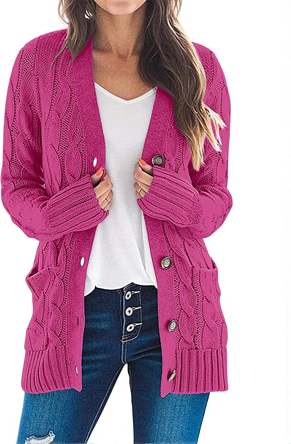 MEROKEETY Women's Long Sleeve Cable Knit Cardigan for Fall