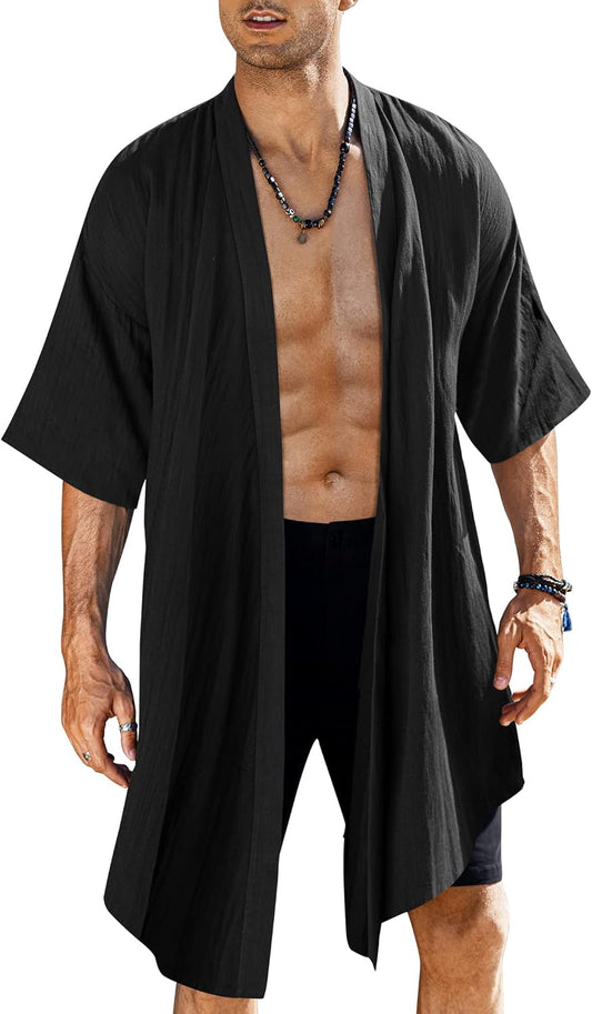 COOFANDY Men's Ruffle Shawl Collar Lightweight Cardigan Jacket