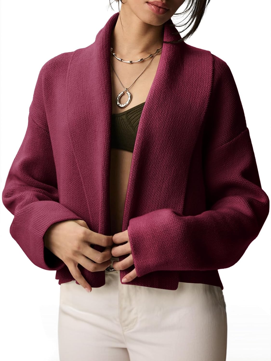 Saodimallsu Womens Cropped Cardigan Open Front Shawl Jacket