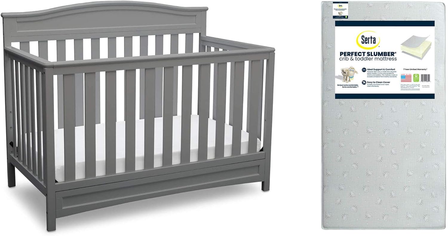 Delta Children Emery 4-in-1 Convertible Crib and Mattress Bundle