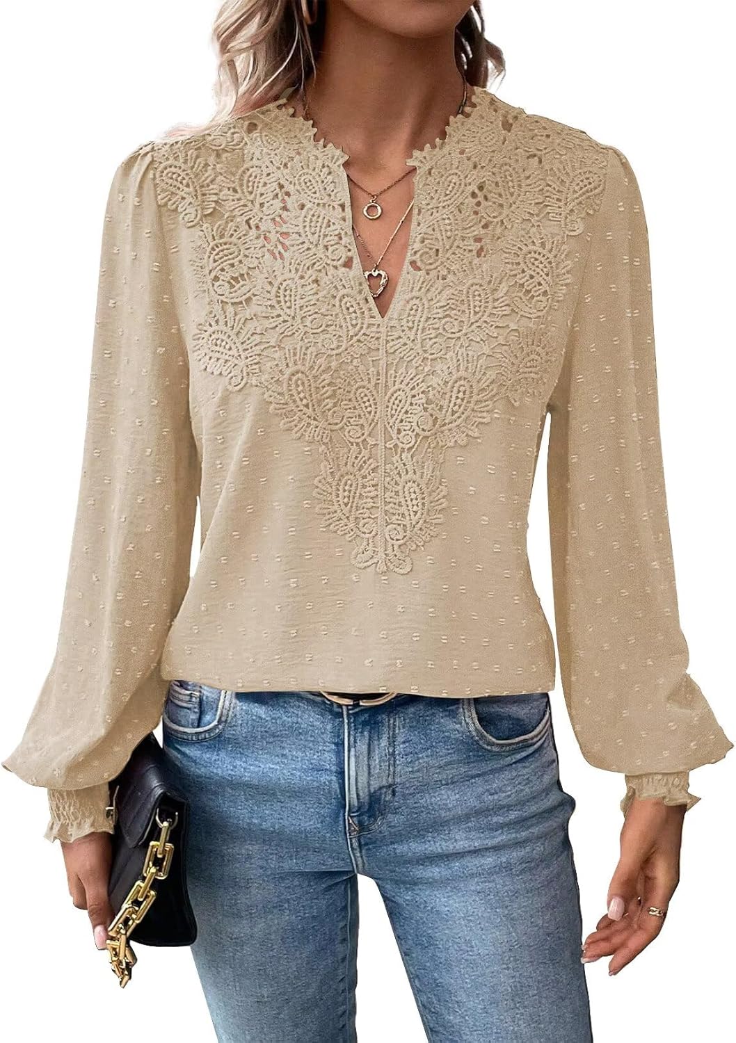 Womens Tops V Neck Boho Long Sleeve Shirts for Trendy Style