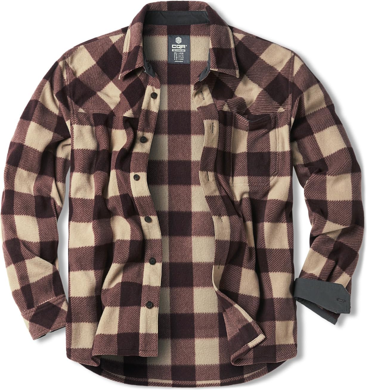 CQR Men's Long Sleeve Heavyweight Fleece Shirts for Comfort