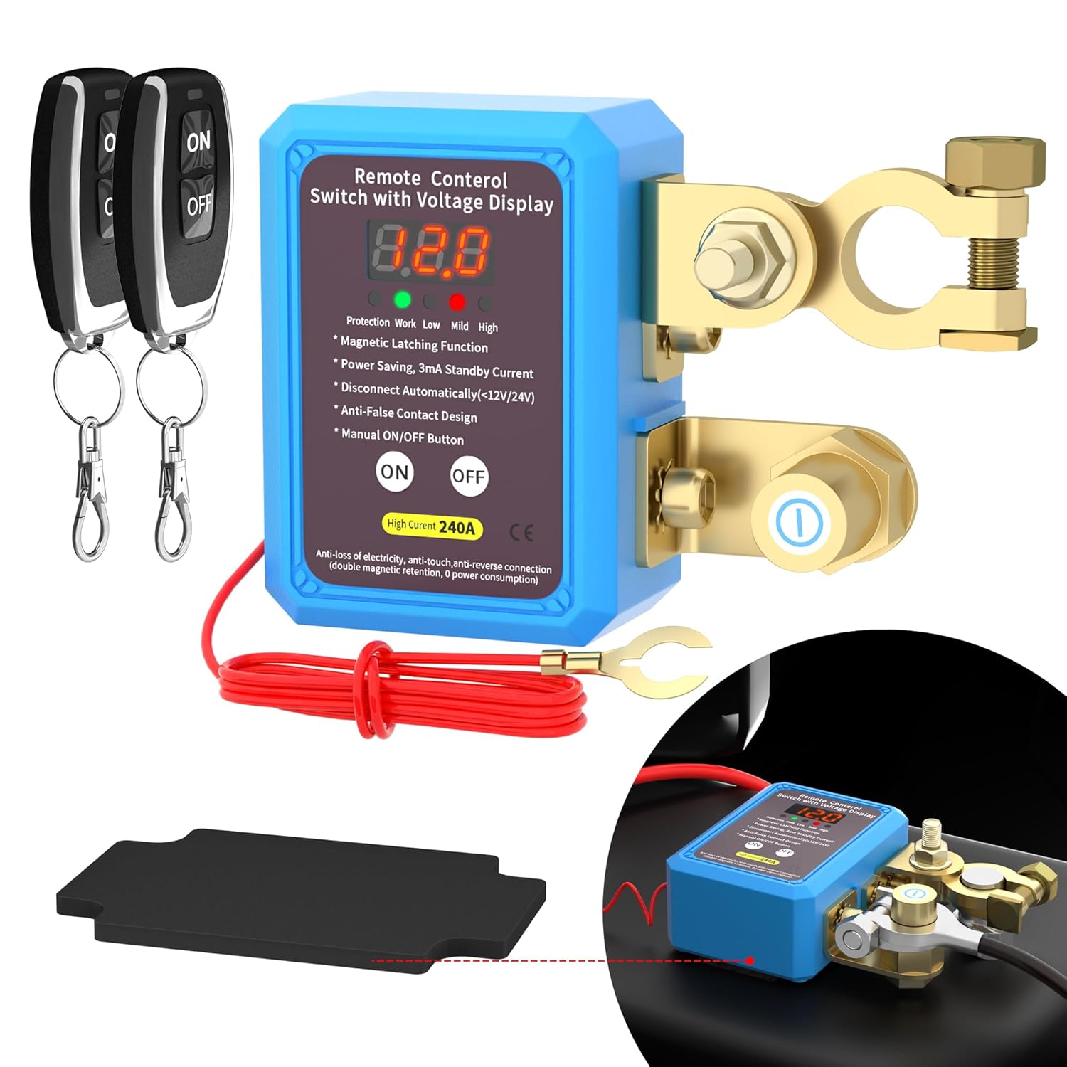 240A Remote Battery Disconnect Switch with LED Display for Cars