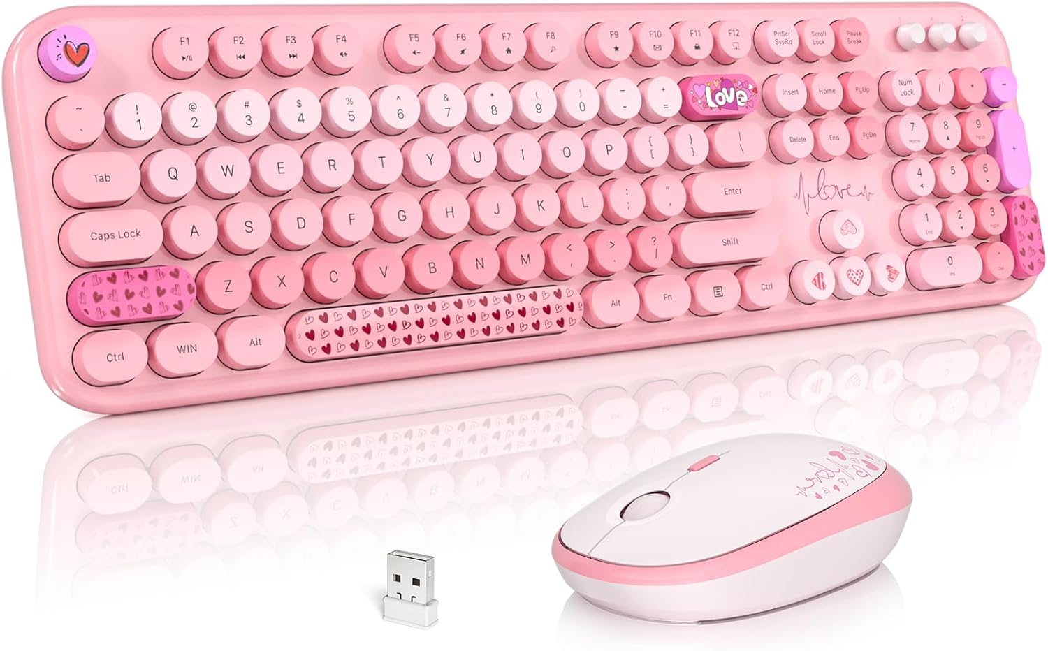 Wireless Typewriter Keyboard & Mouse Set - Atelus, Windows Compatible (Pink)