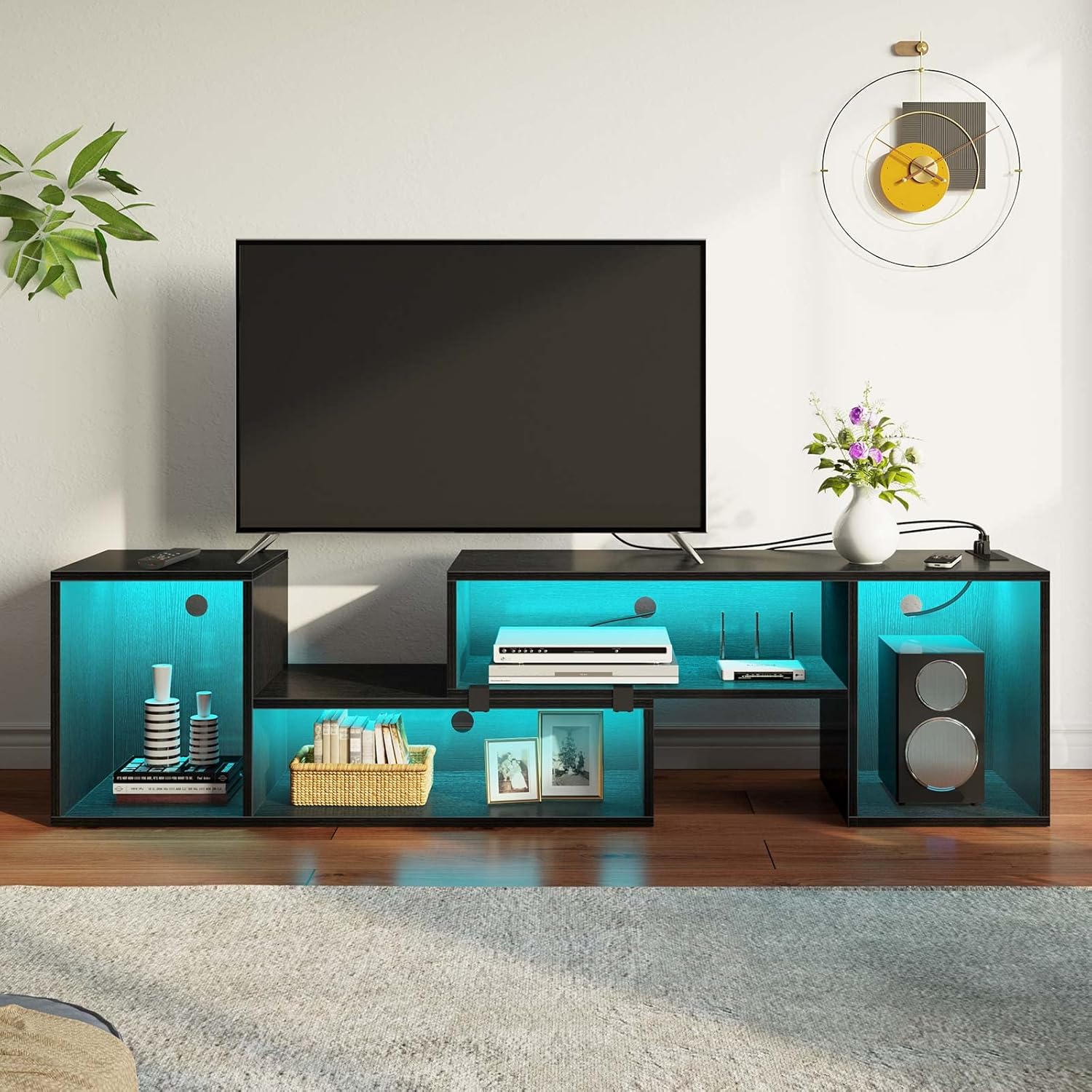Rolanstar Deformable TV Stand with LED Strip - Modern Entertainment Center