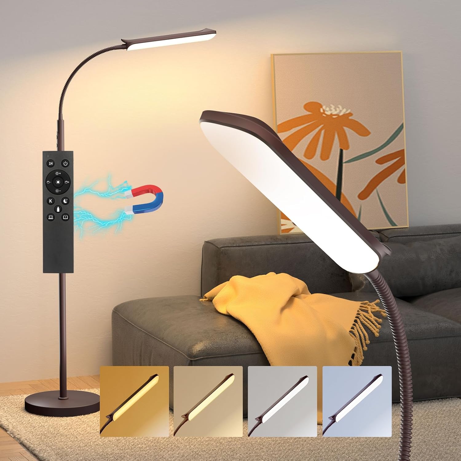 LED Floor Lamp with Adjustable Colors & Brightness for Living Room