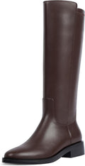 Modatope Knee High Boots Women Round Toe Chunky Low Flat Heel 57