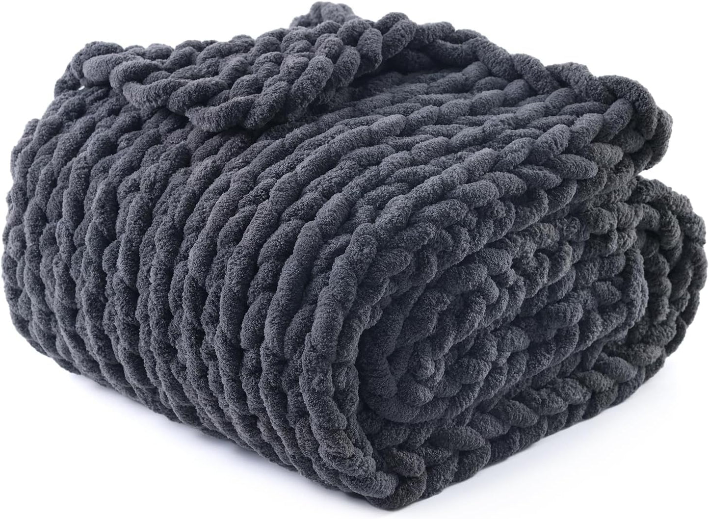 YnM Chunky Throw Blanket - Cozy Hand Knitted Chenille Yarn