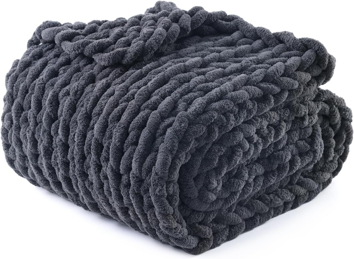 YnM Chunky Throw Blanket - Hand Knitted Chenille Yarn Comfort