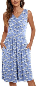 NILOUFO Women's Sleeveless V Neck Dress Midi Length for Warm Days