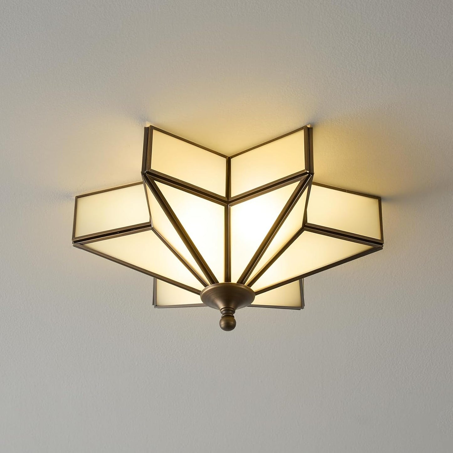 Star Glass Bronze Ceiling Light - Unique Art Deco Fixture