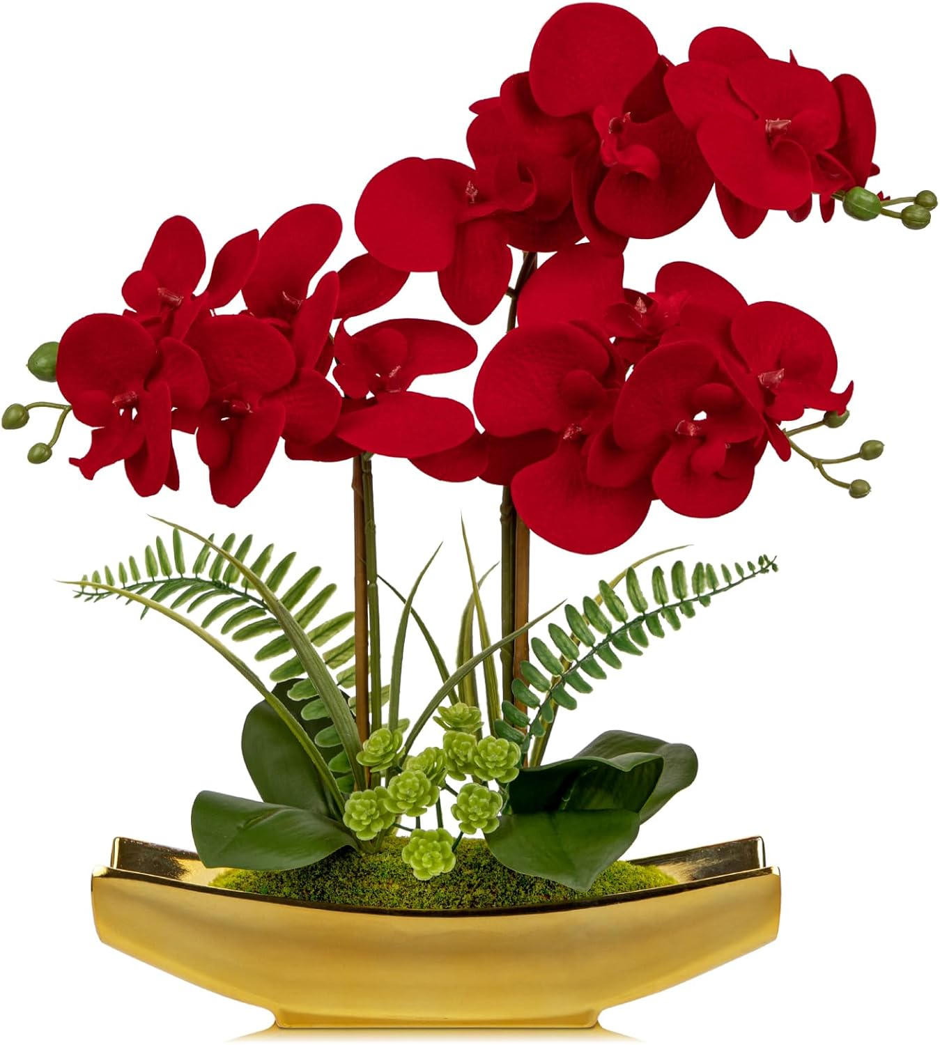 Briful Orchid Artificial Flowers 17in Silk Red Orchid Arrangement