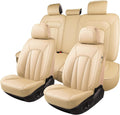 Car Seat Covers Full Set Breathable Waterproof Faux Leather - Beige