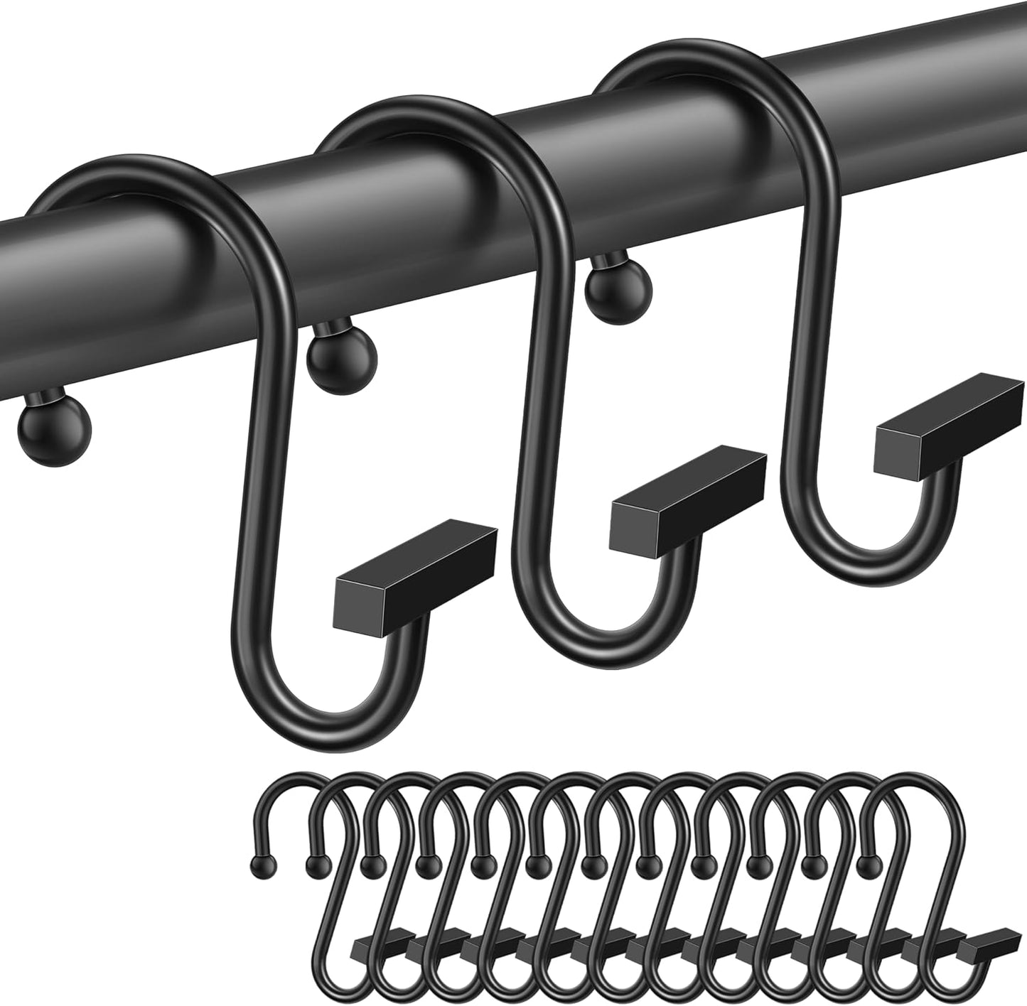 Rust-Proof T-Shaped Black Shower Hooks Set