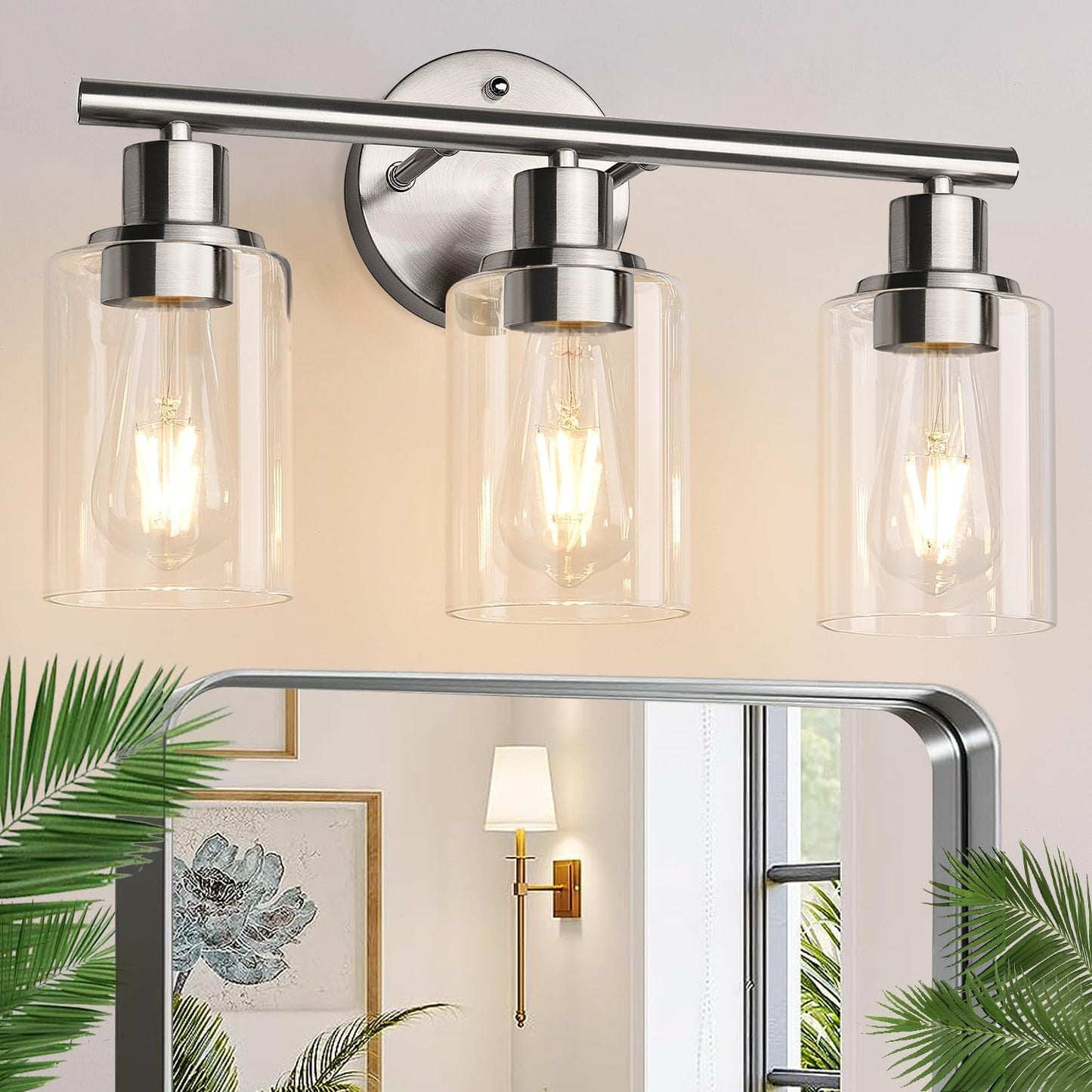 3-Light Bathroom Light Fixtures with Brushed Nickel Finish
