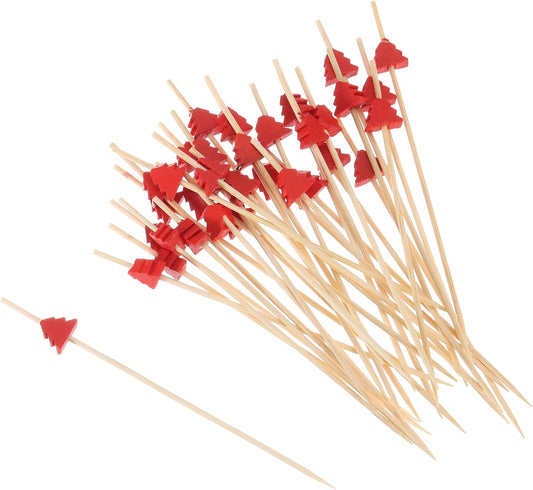 100Pcs Bamboo Christmas Tree Cocktail Picks, 4.72 Long for Drinks & Appetizers