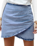 Vetinee Womens Tulip Hem Shirred Washed Casual Bodycon Short Jean