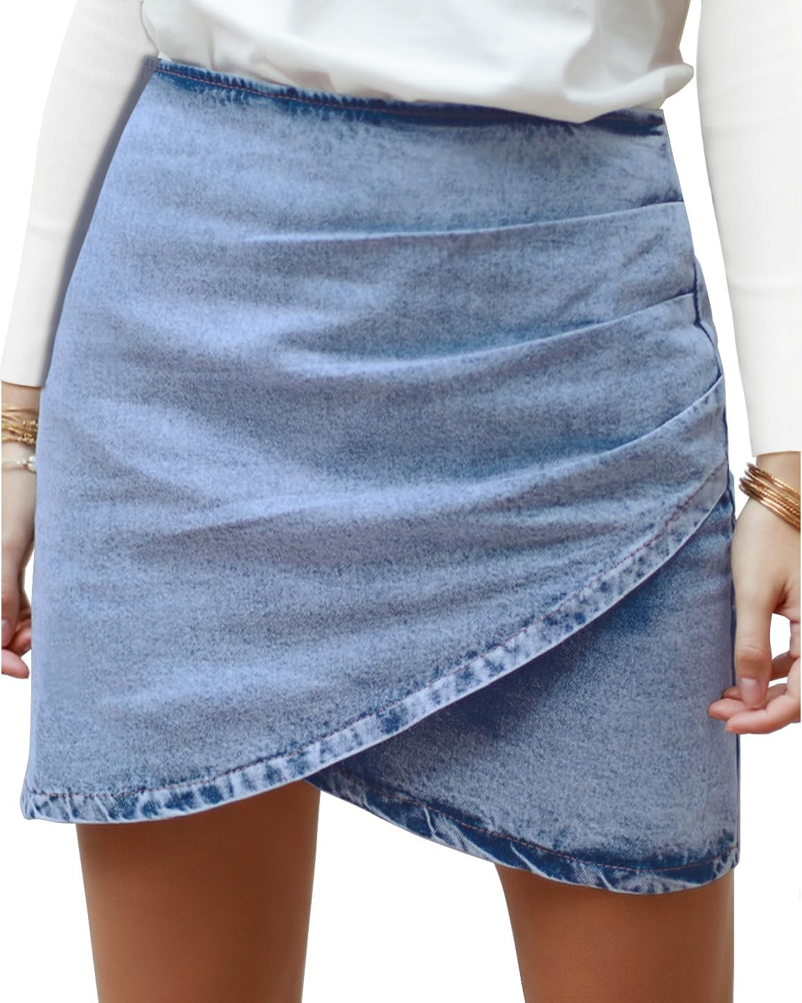 Vetinee Women's Tulip Hem Shirred Casual Bodycon Jean Skirt