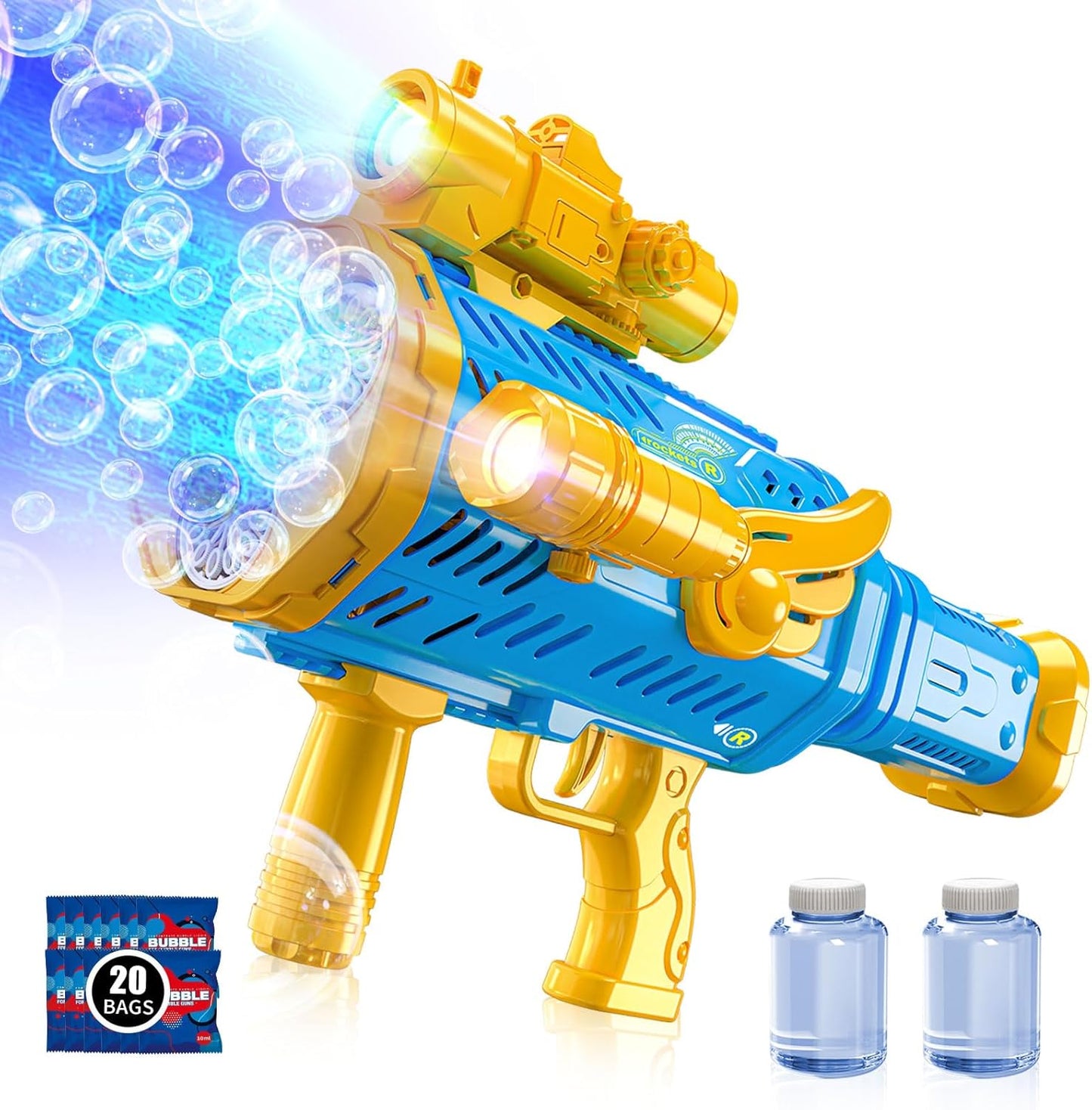 Rechargeable Rocket Bubble Gun for Kids with Colorful Lights
