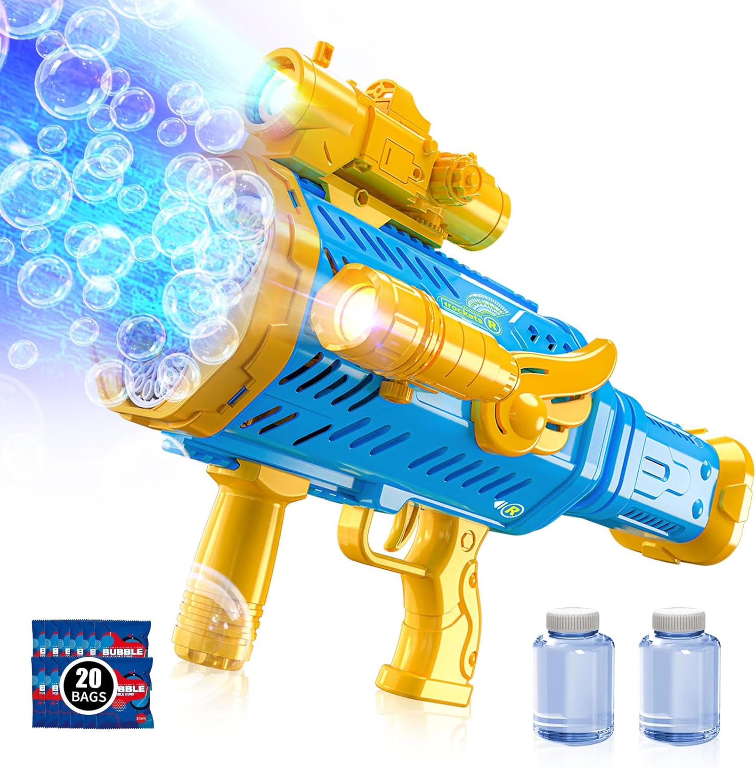 Rechargeable Rocket Bubble Gun for Kids with Colorful Lights