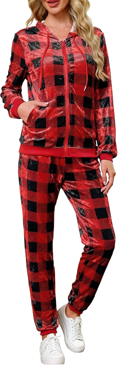 Womens 2 Piece Sweatsuits Set Velvet Long Sleeve Jogging Suit
