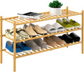 3-Tier Bamboo Long Shoe Rack - Stackable Natural Wood Organizer