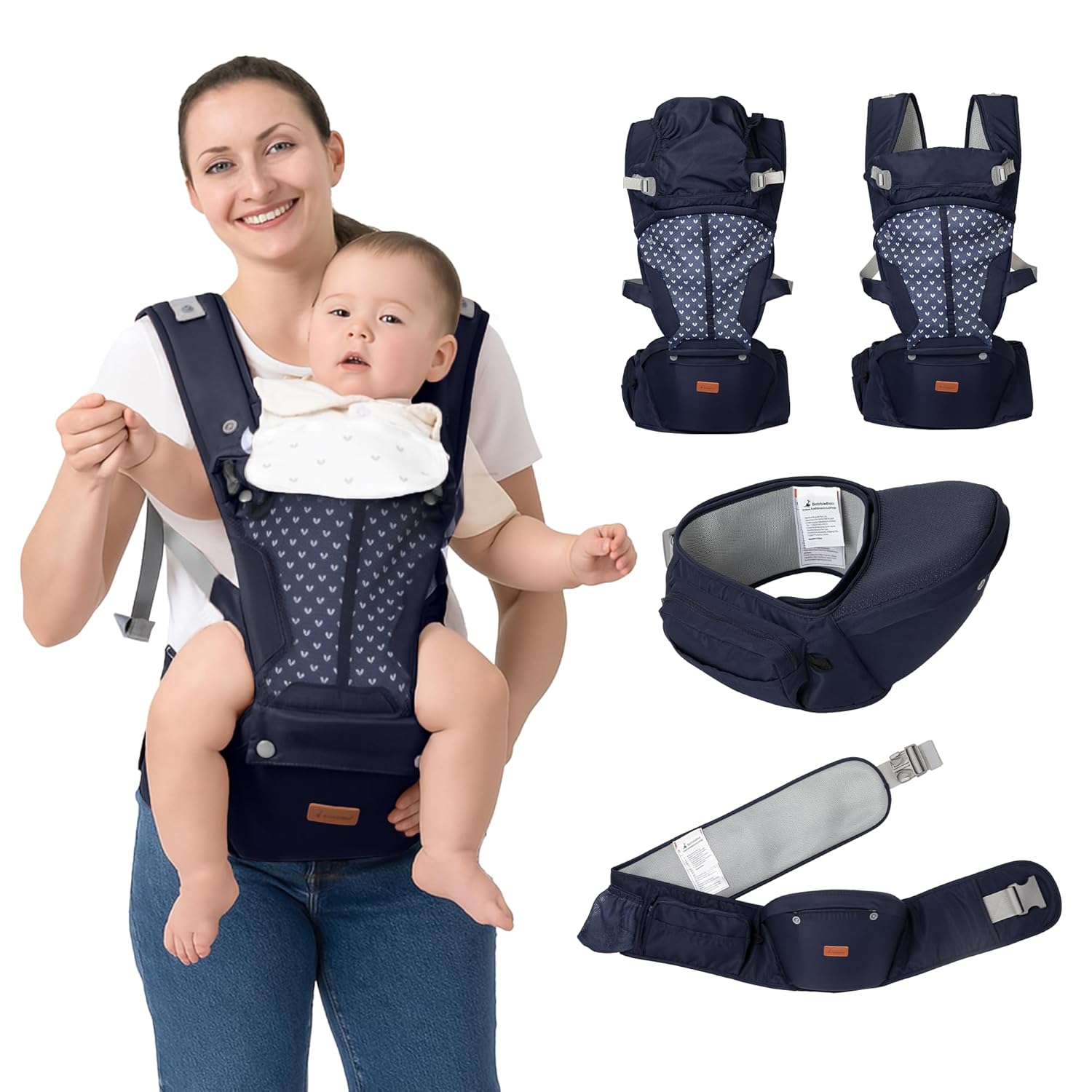 6-in-1 Baby Carrier with Hip Seat for Newborn to Toddler Use