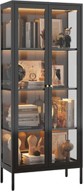 Display Cabinet with Glass Doors and 3 Color LED Lights - Stylish