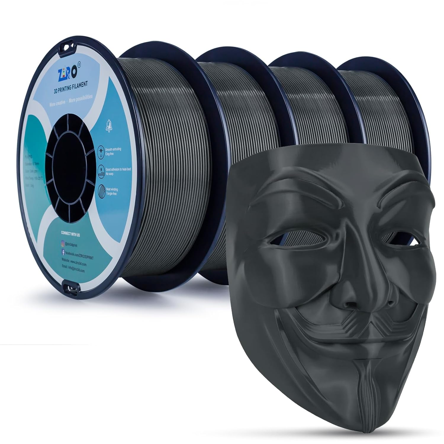 ZIRO 3D Printer Filament 4KG Dark Gray PLA 1.75mm for FDM Printers