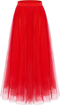 Kingfancy Women's 2-Layer Tulle Midi Skirt - Flowy Elastic Waist