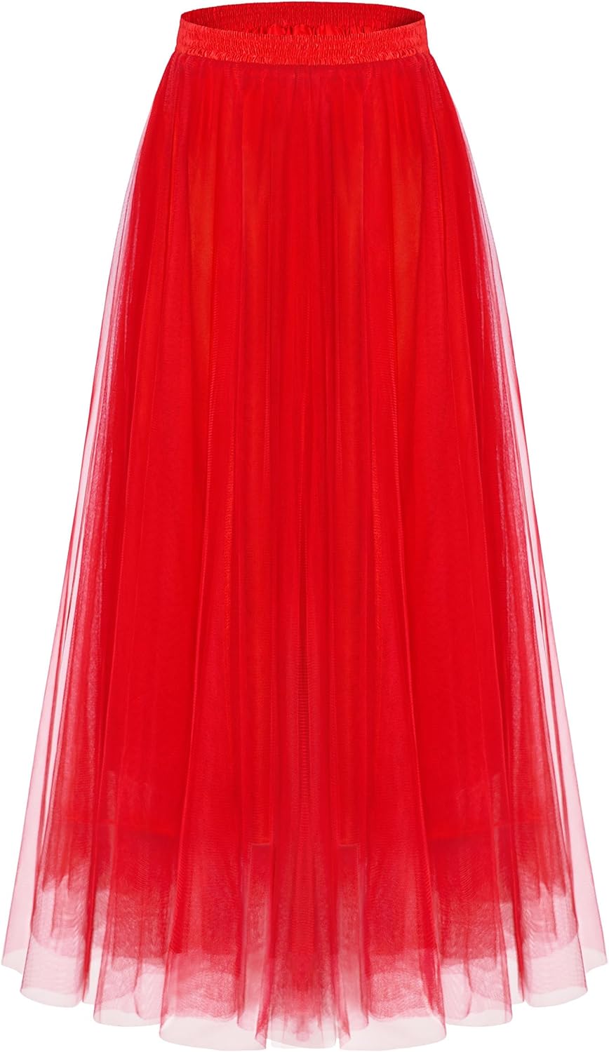 Kingfancy Women's Winter Skirts 2 Layered Tulle A-Line Midi Skirts