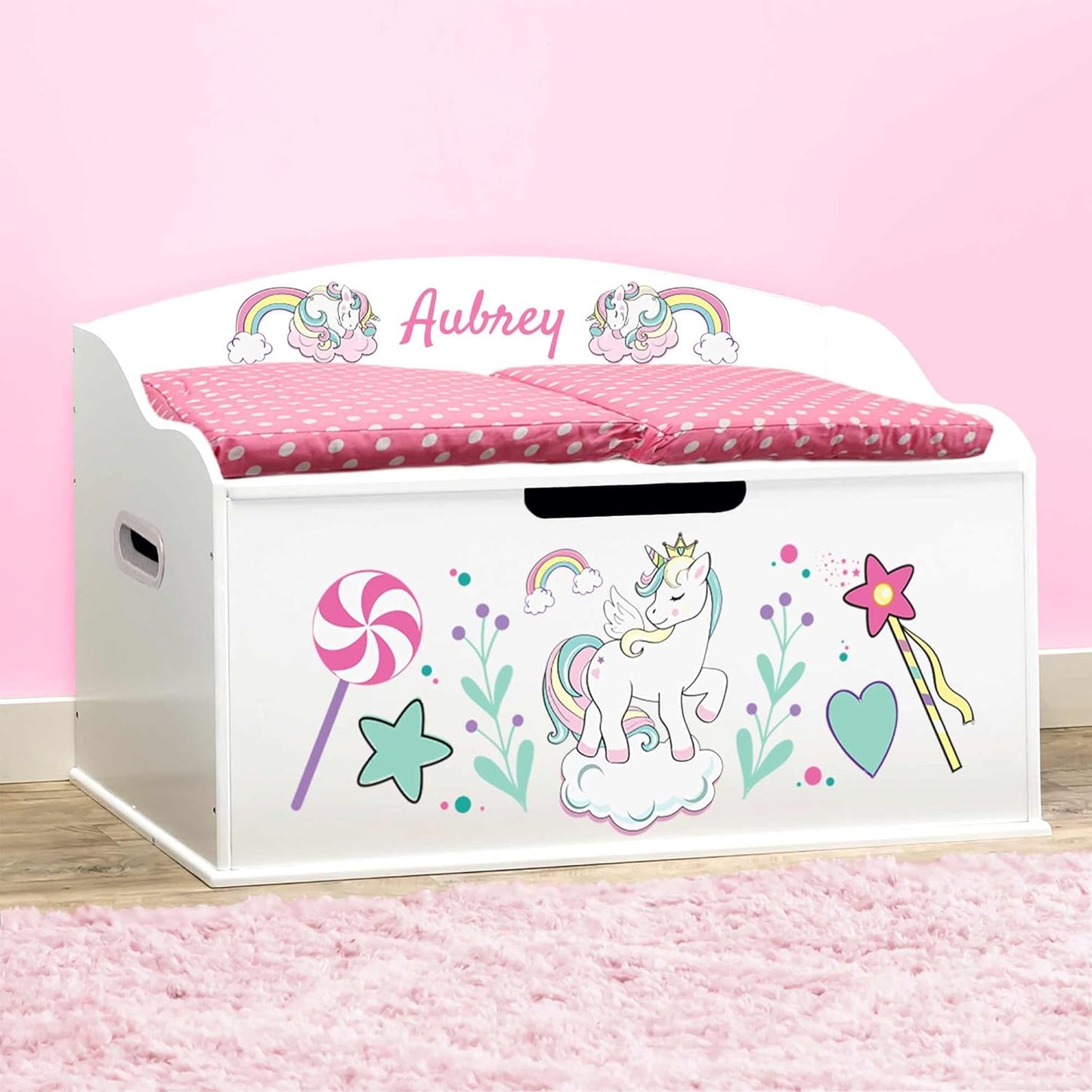 Personalized Creative Wonders Toy Box with Unicorns & Rainbows