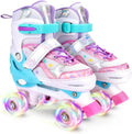 Pink Adjustable Toddler Roller Skates with Light Up Wheels - Kids