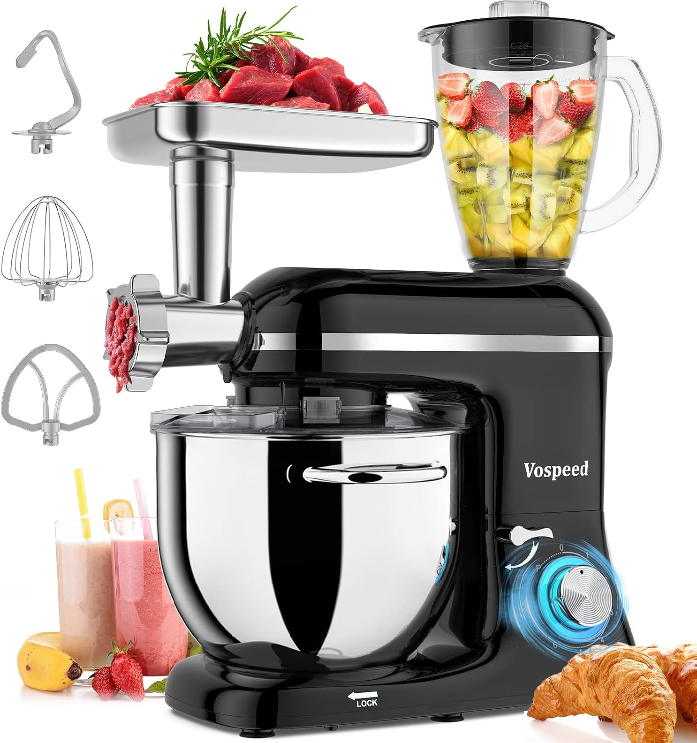 Vospeed 9-IN-1 Stand Mixer: 850W Power with 7.5 QT Stainless Bowl 