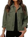 Women's Cropped Frayed Denim Jacket with Pockets - LONGBIDA