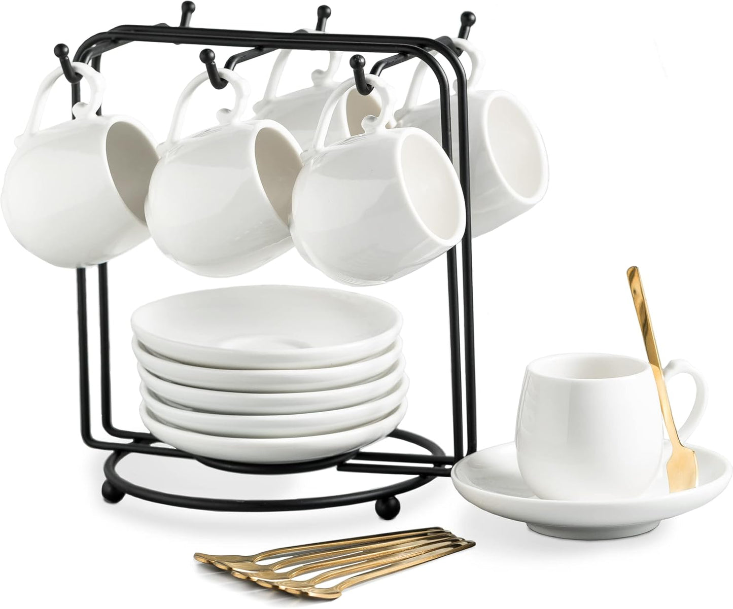 LYEOBOH Espresso Cups Set with Saucers for Coffee Lovers