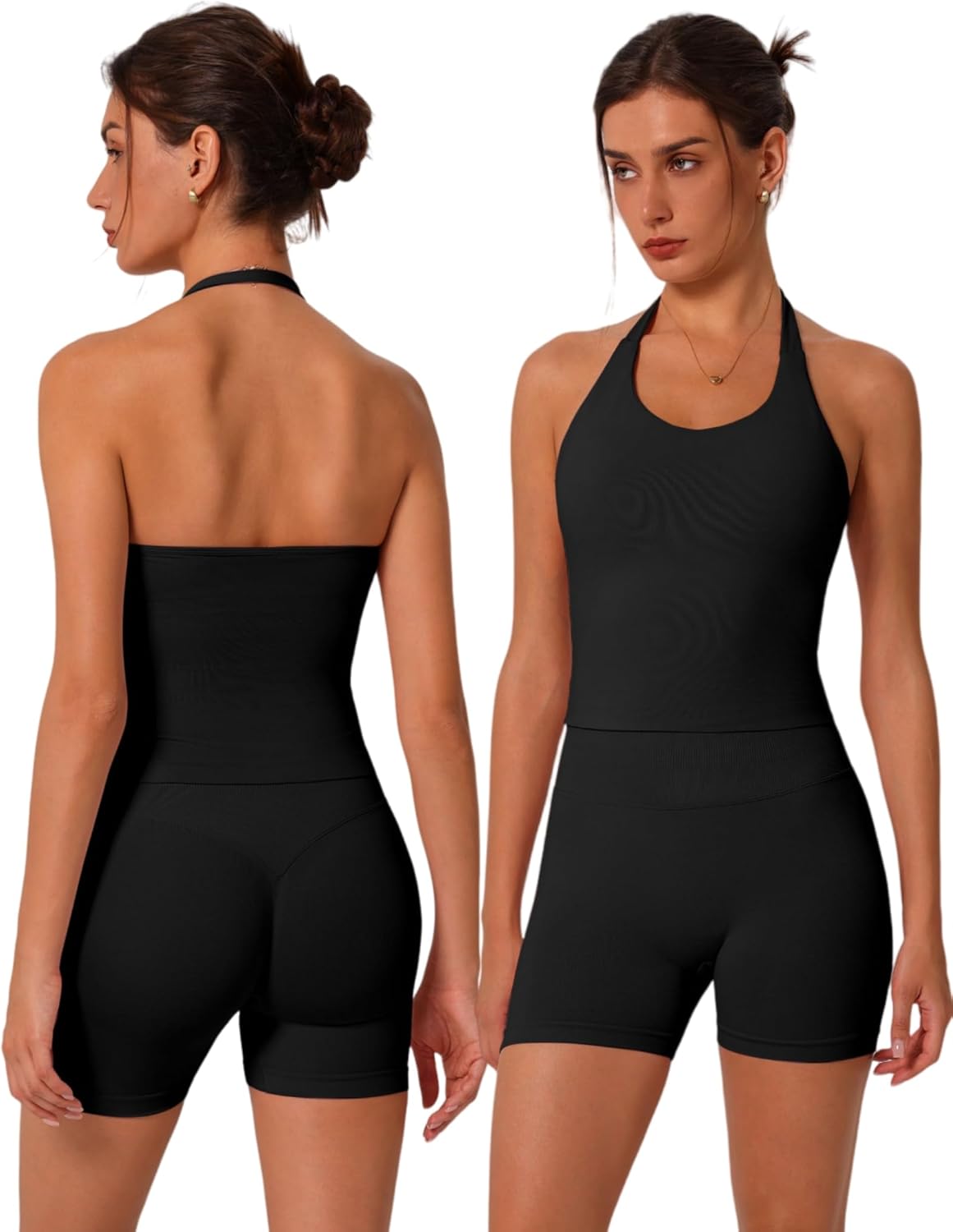 ABOCIW Workout Sets for Women: Seamless Halter Sports Bra & Shorts