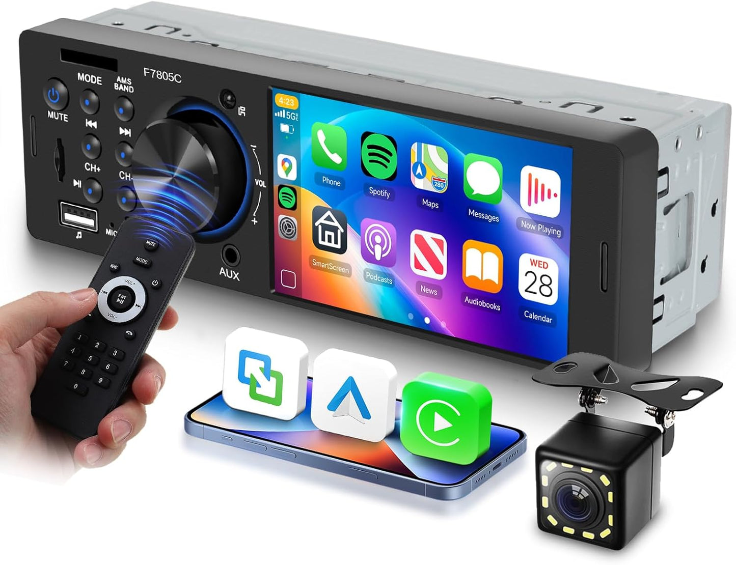 Single Din Car Stereo with CarPlay and Android Auto Features