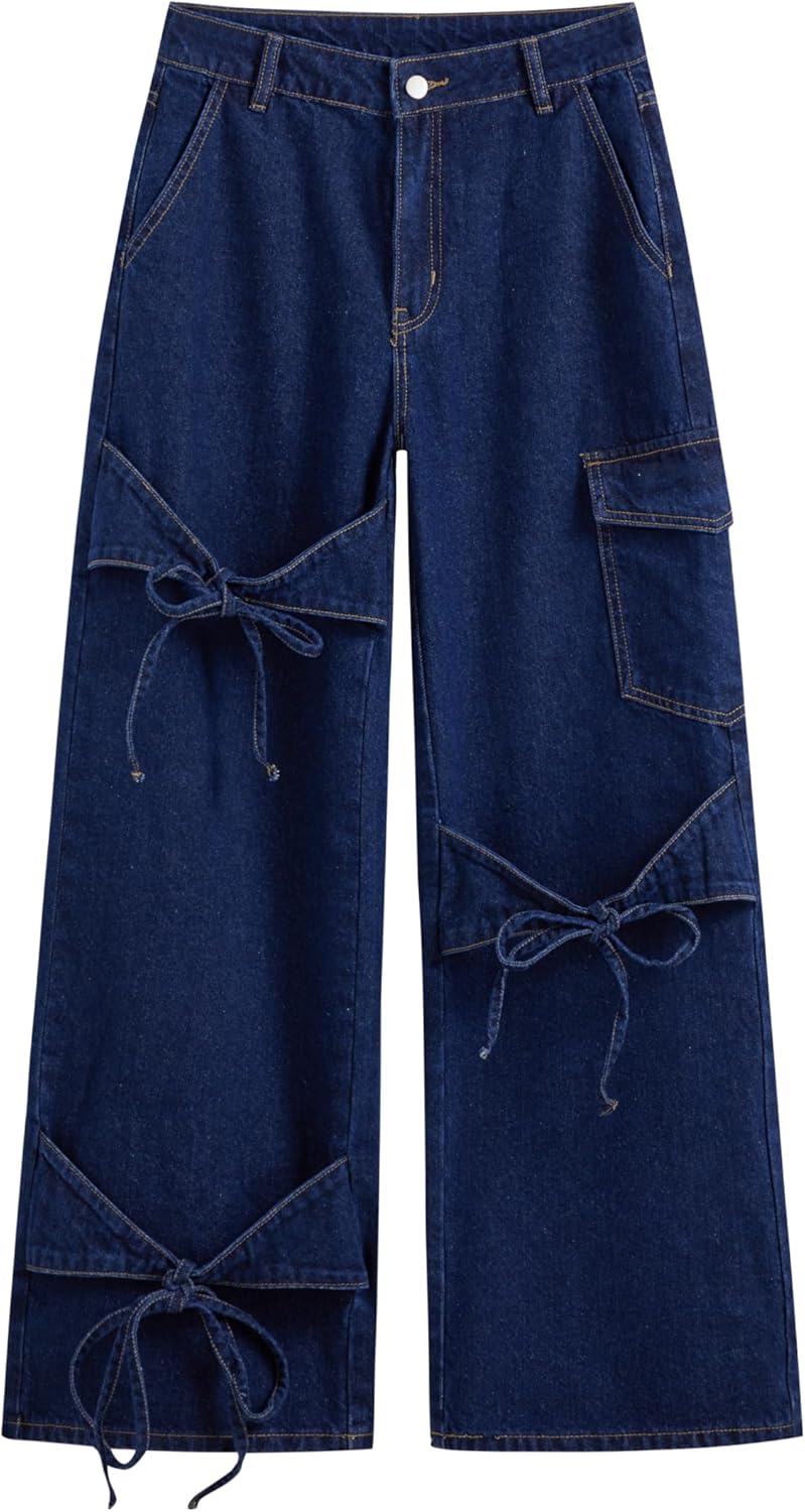 CIDER Baggy Jeans for Women with Bowknot Detail and Pockets