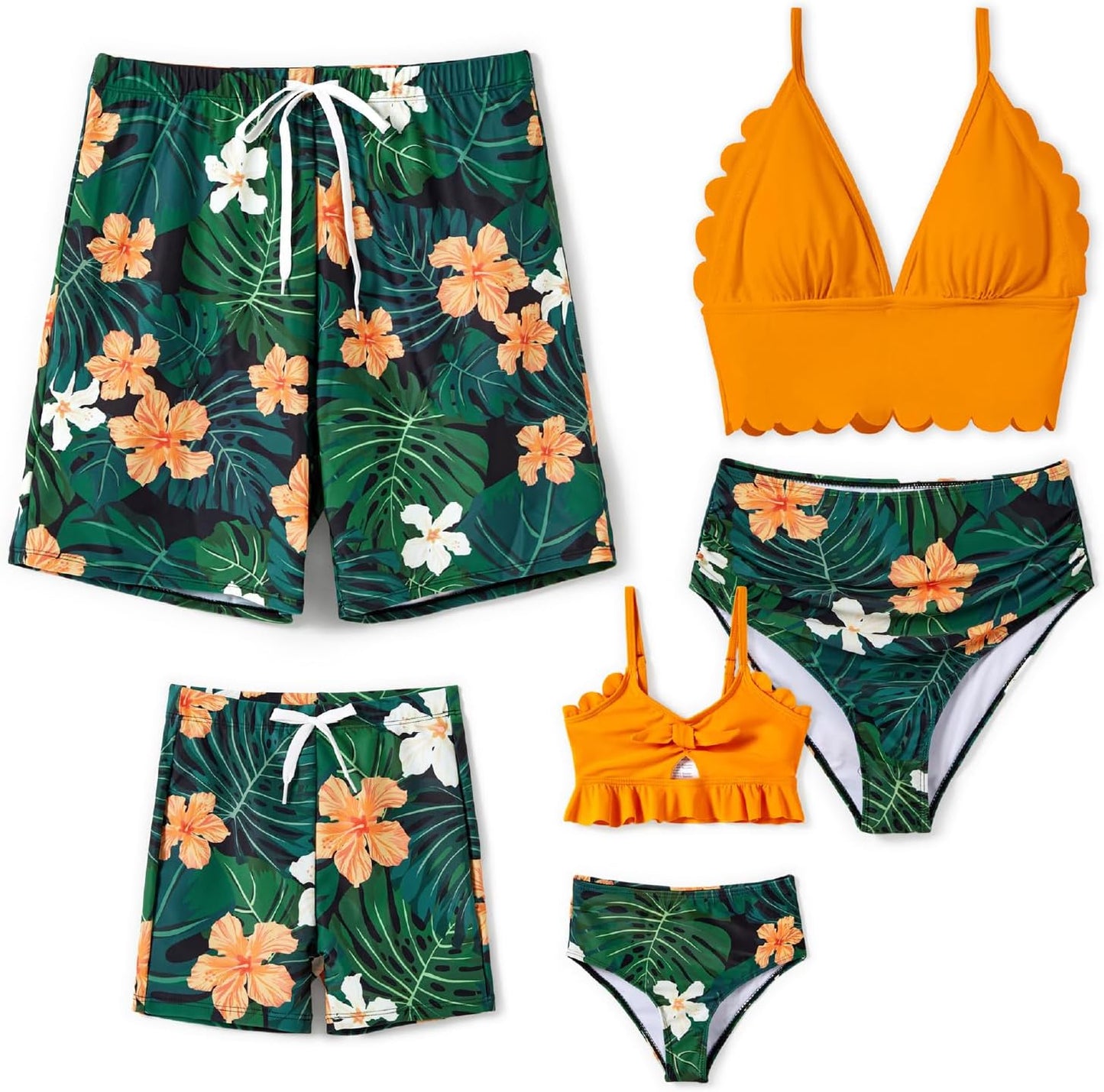 Family Matching Solid Scallop Trim Strappy Two-Piece Swimsuit