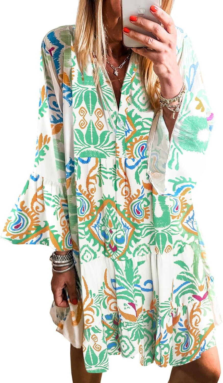 Bohemian Tribal Print Flowy Mini Dress for Women in Summer