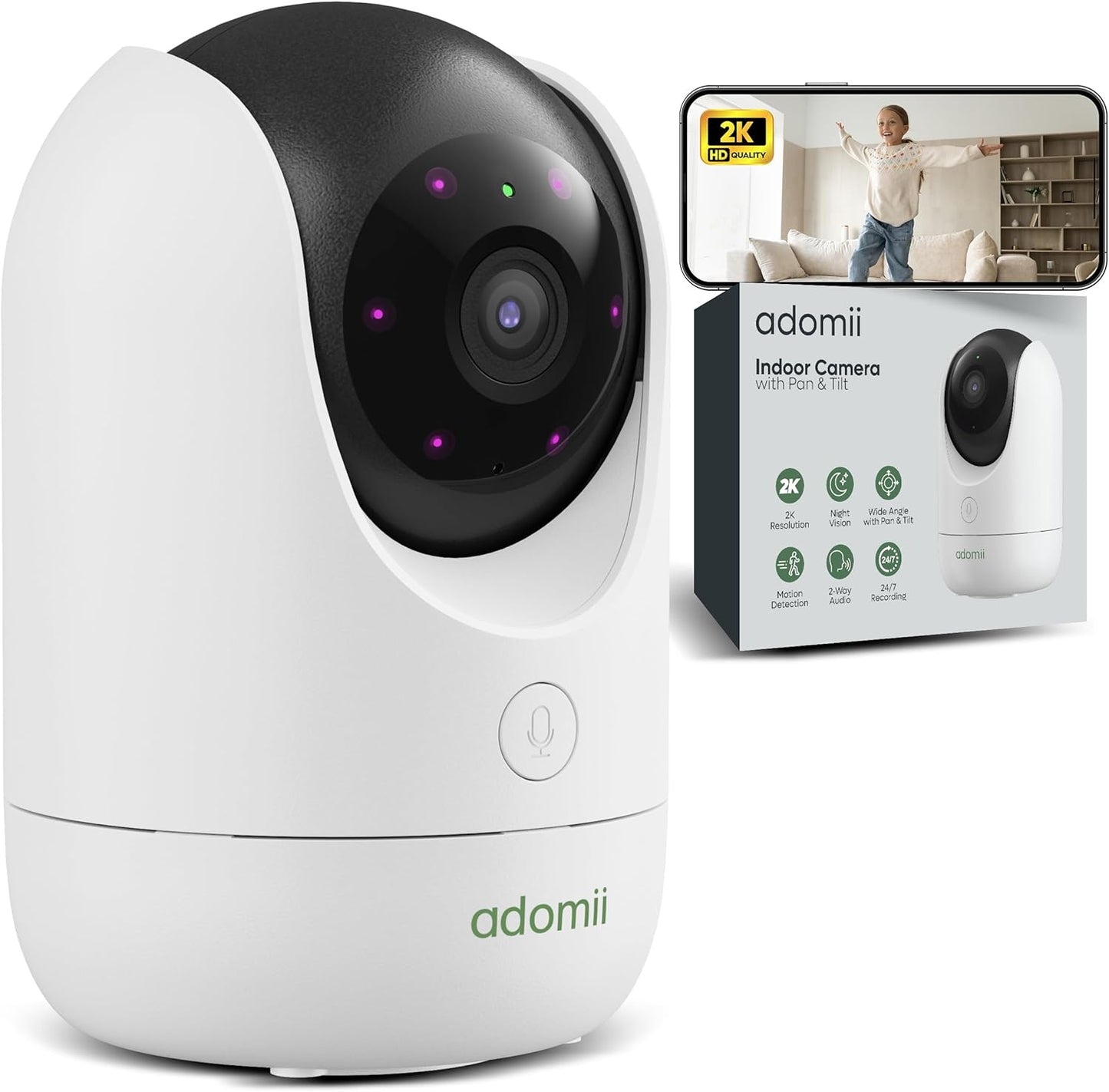 Smart Indoor Pet Cam - 2K HD, Night Vision, 2-Way Audio