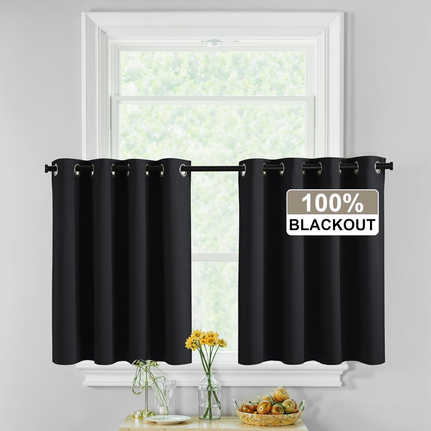 RYB HOME Blackout Kitchen Curtains - Energy Efficient, 45 Long