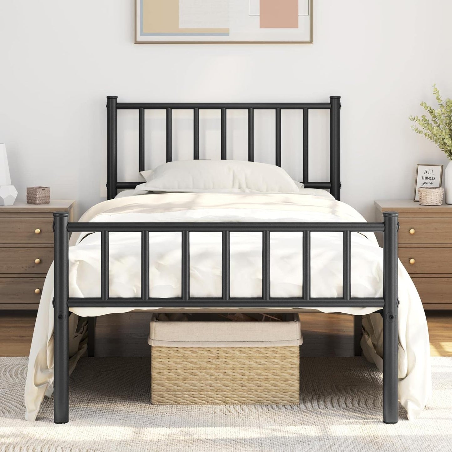 Yaheetech Twin Bed Frame with Spindle Headboard & Footboard