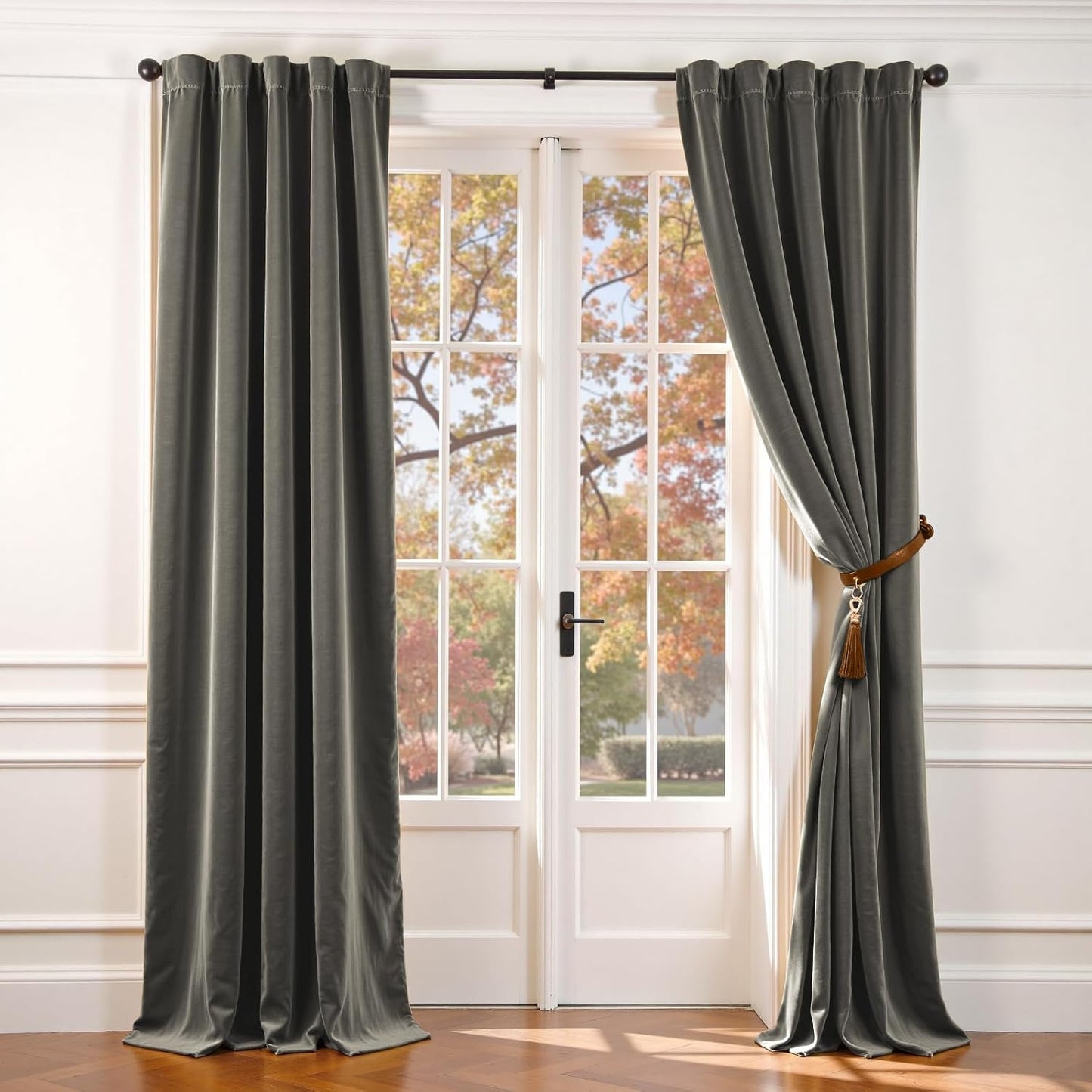 Lazzzy Grey Velvet Curtains 96 Inch Length for Bedroom Living Room