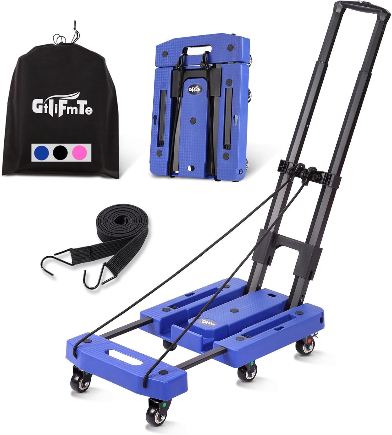 Folding Hand Truck Dolly with Adjustable Handle and 6 Wheels