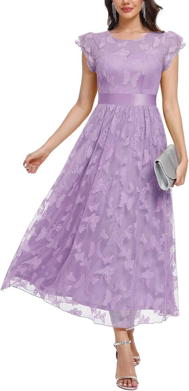Women's Casual Tulle Midi Dress for Parties and Weddings