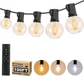 100FT LED Outdoor String Lights with 3 Color Lights - Dimmable, Remote